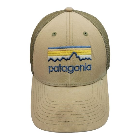 Patagonia Other - Patagonia Mesh Snapback Trucker Hat Stitched Logo Cap Beige Green